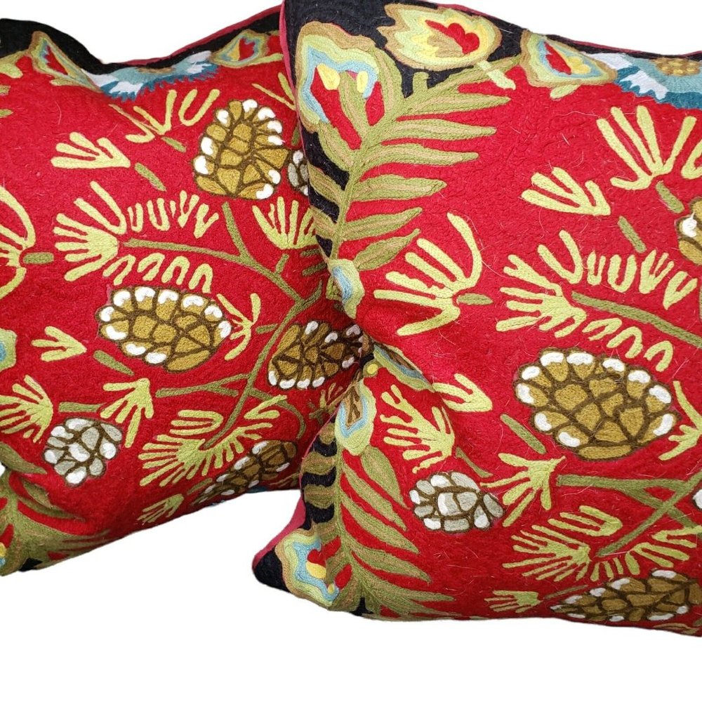 Set of 2 Company C Pillow Cotton Feather Insert Colorful Accent Regal Elegant